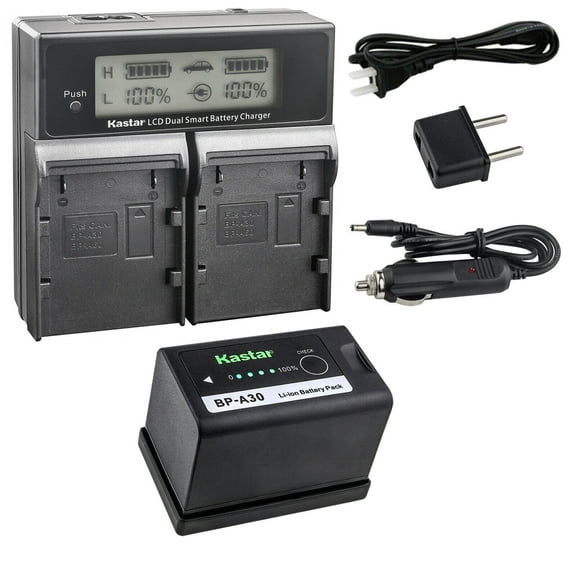 Kastar 1-Pack BP-A30 Battery and AC LCD Dual Fast Charger Compatible with Canon EOS C300 Mark III Digital Cinema Camera, C500 EF mount 4K Cinema Camera, EOS C500 PL 4K Cinema PL C 500 Camcorder