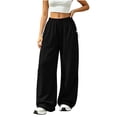 thumbnail image 6 of LEAVINGSUO Womens Wide Leg Sweatpants Fashion Solid Color Loose Elastic Waist Drawstring Strap Cargo Long Pants Black S, 6 of 6