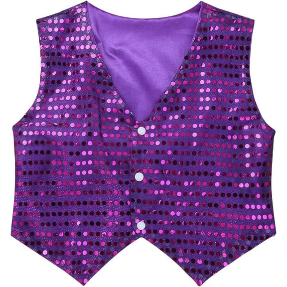 Boys Teens Shiny Party Vests Sequins Shirt Waistcoat For Prom,Wedding,Dance Costumes