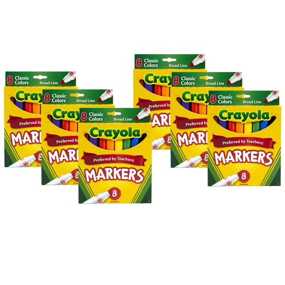Crayola Broad Line Markers, Classic Colors, 8 Per Box, 6 Boxes