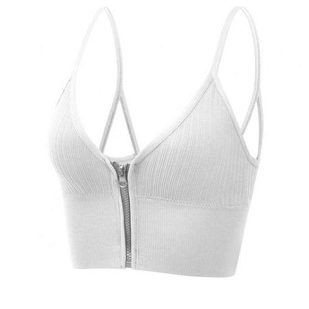 

Women s Zip Front Push Up Bra Ribbed Crop Top Workout Yoga Sports Bra With Removable Pads