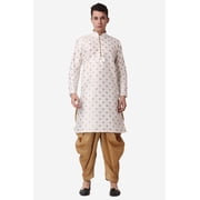 Royal Kurta Elegant Cream Jacquard Silk Printed Long Kurta and Bronze Salwar for Men