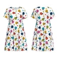 thumbnail image 3 of Bixox Robe d'Été à Manches Courtes pour Femmes Robe Ample Longueur Genou avec Poches-Coccinelles et Fleurs, 3 of 7
