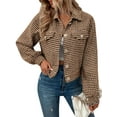 thumbnail image 1 of Nlife Women Houndstooth Lapel Collar Button Down Long Sleeve Cropped Jacket, 1 of 7
