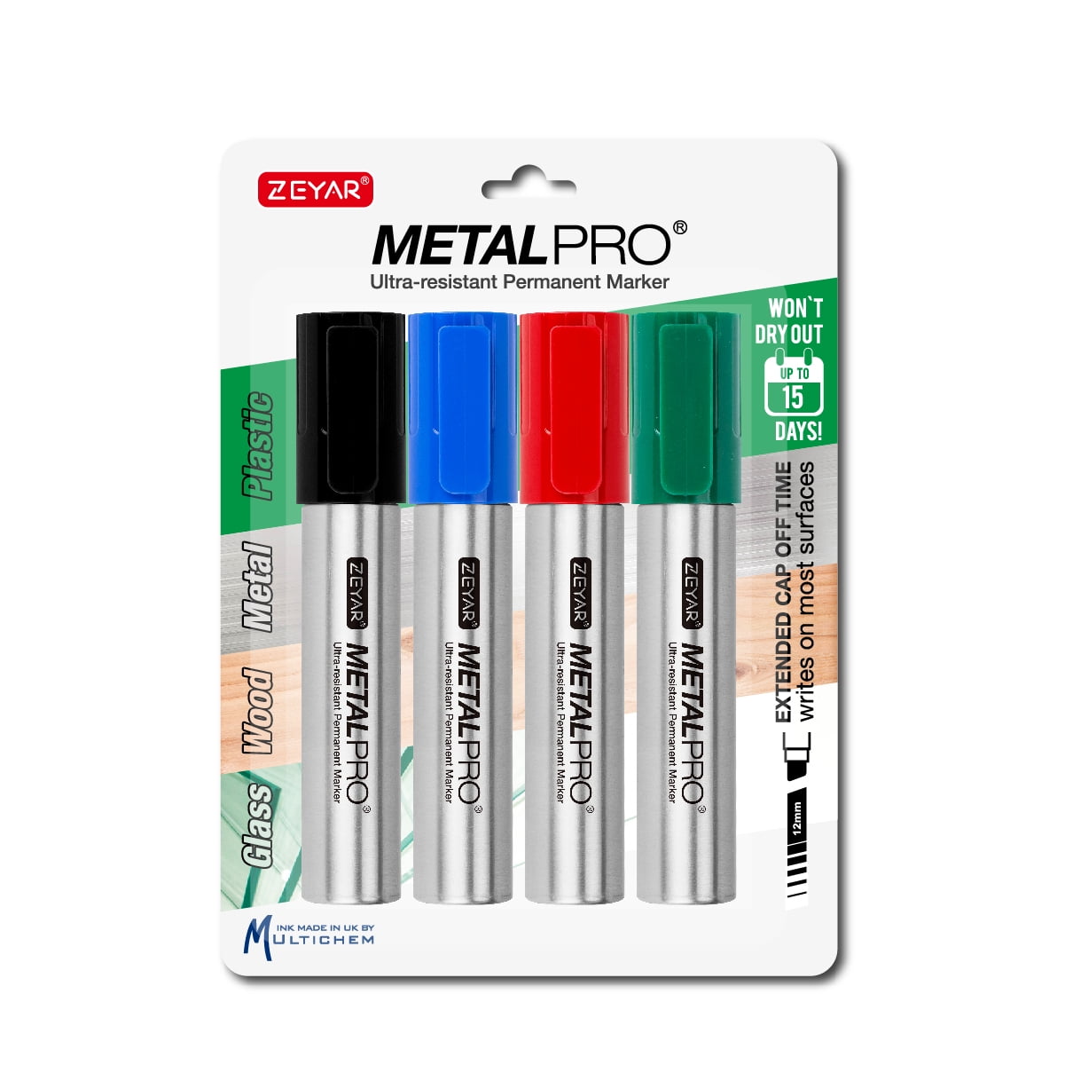 ZEYAR Permanent Markers, JUMBO Size, Set of 4, Waterproof & Smear Proof Markers, Quick Drying, Great on Plastic,Stone,Wood,Metal and Glass for Doodling and Graffiti Art (Black, Blue, Red, Green)
