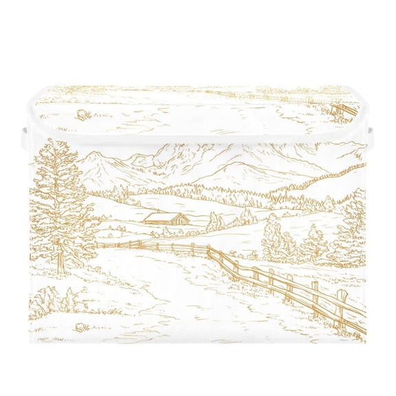 Storage Box With Lid 16.5x12.6x11.8In Foldable Stacked Household Storage Box Beautiful Scenery