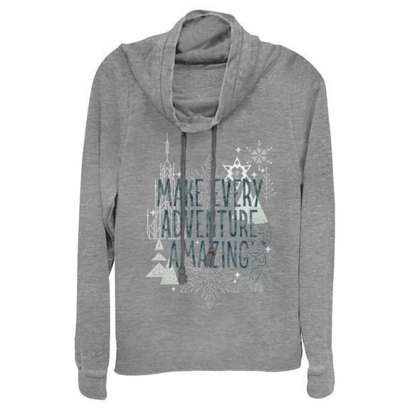 Junior's Frozen Amazing Adventure Pattern  Cowl Neck Sweatshirt Gray Heather 3X Large