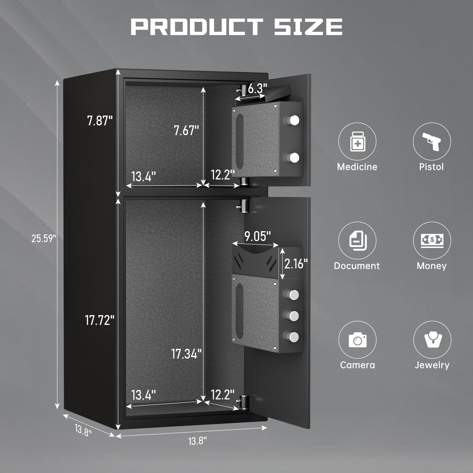 6.0 Cu ft Extra Large Home Safe Box with Fireproof Waterproof Bag, Digital Home Safe Box with Deposit Slot & Metal Storage Box, Soft Lining Money Safe with Backlit Keypad & Dual Alarm for Home