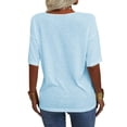 thumbnail image 4 of Langwyqu Wide V-Neck Women Stripe Print Short Sleeved Loose T-Shirt, 4 of 5