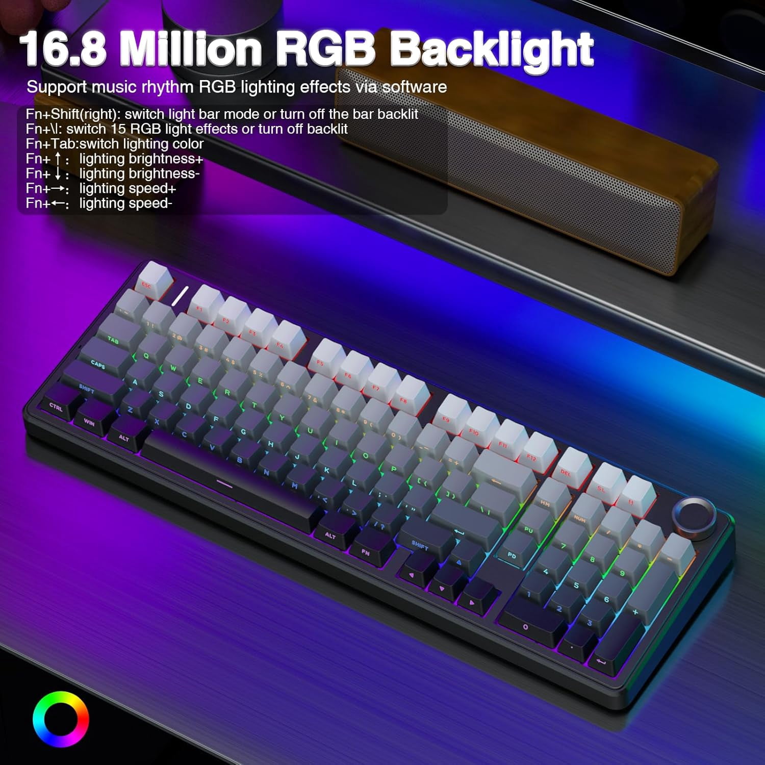 F99 Pro Wireless Mechanical with Knob,Gasket Structure,Tri-Mode BT5.0/USB-C/2.4GHz Hot Swappable ,Creamy Sound,RGB Backlit PBT Keycaps Computer Gaming s