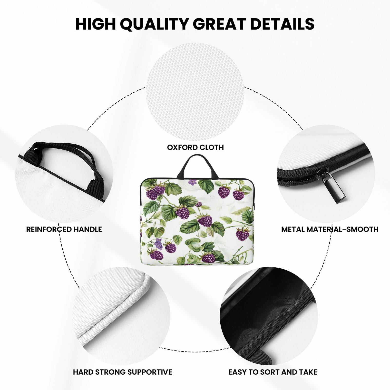 Laptop Sleeve Bag For Women Men 14inch Waterproof Durable Protective Computer Carrying Cover Handle Laptop Case Bag Fresh Dewberry Fruit