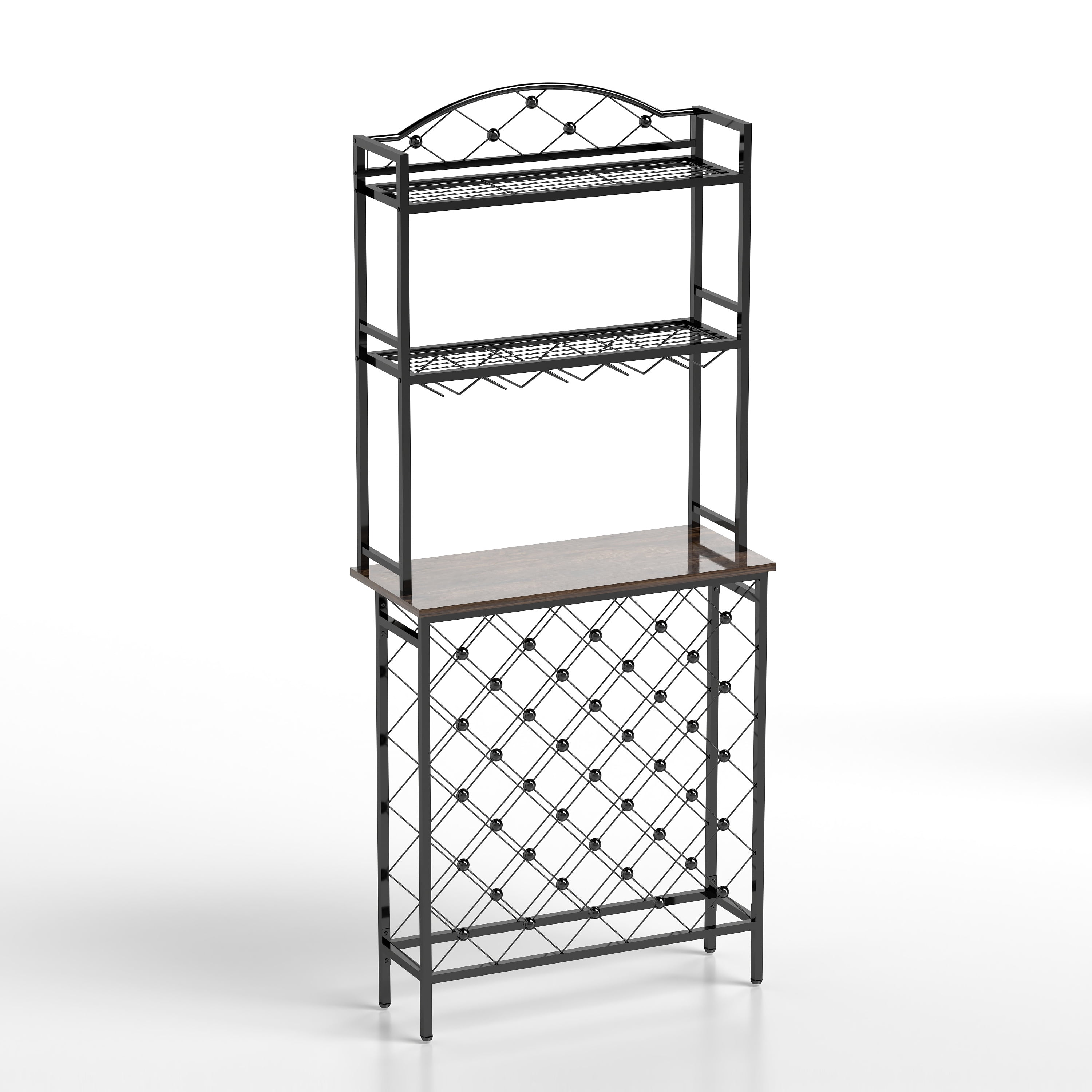 Wine Rack Bar Table, 3-Tier Liquor Bottle and Glass Holder