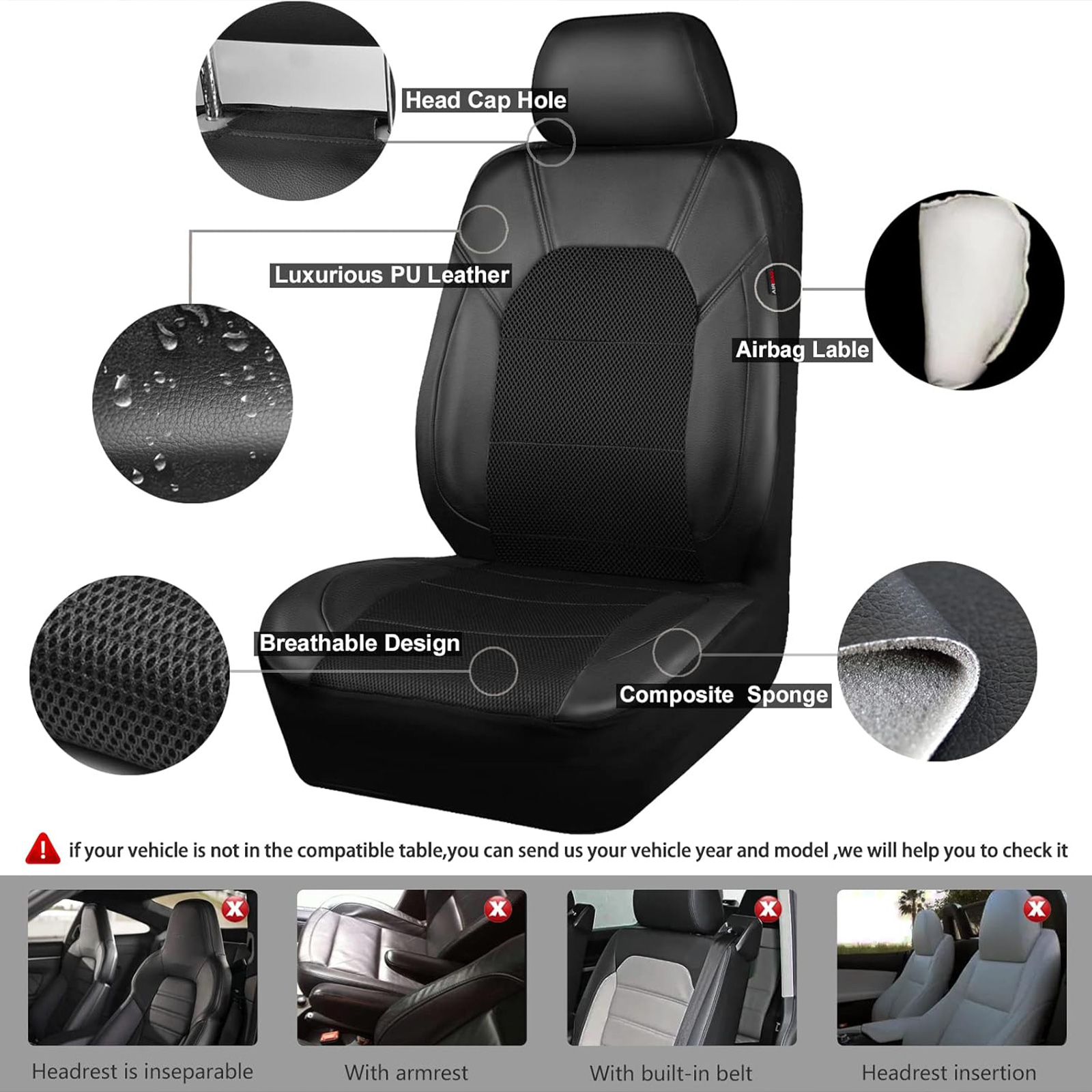 CAR GRAND Leather Front Seat Covers Airbag Compatible photo 5