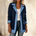 thumbnail image 5 of Ussuma Collared Jeans Jacket for Women Long Sleeve with Pockets Stylish Denim Jacket with Button Casual Loose Jacket Dressy Casual Go for an Outing Business M Navy, 5 of 7