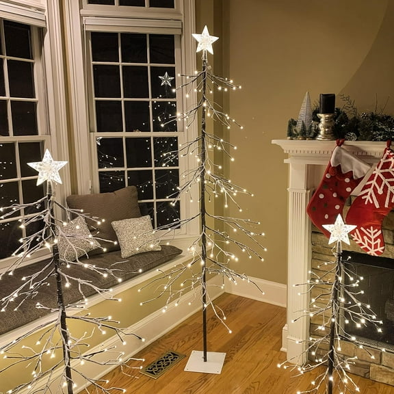Lightshare Set of 3 Snowy Fir Tree, Including 3FT, 4FT, and 6FT, for Indoor and Outdoor Use, Warm White, for Home Festival Party Christmas