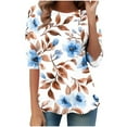 thumbnail image 4 of ZQUUVOU Women's T-Shirts Printed 3/4 Sleeves Blouse Crew Neck Casual Tunic Tops(B-Light Blue,5XL), 4 of 7