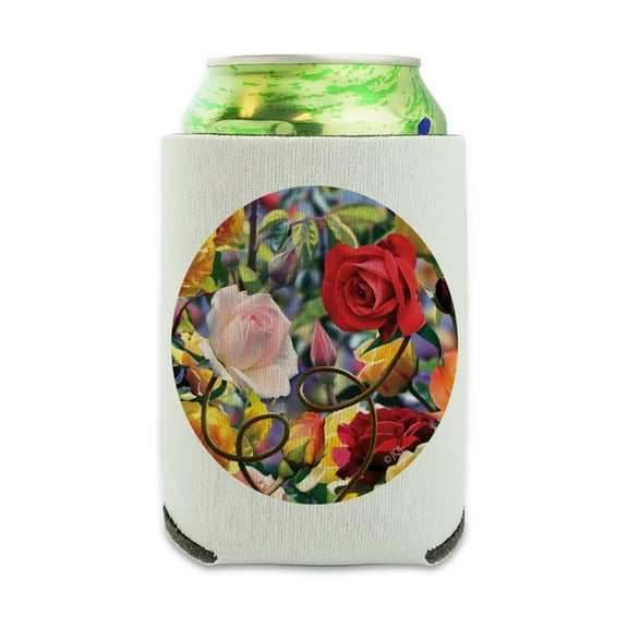 Wild Rose Tango Flowers Can Cooler - Drink Sleeve Hugger Collapsible Insulator - Beverage Insulated Holder