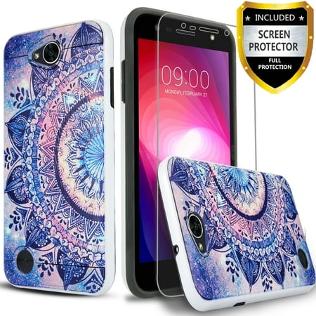 LG Fiesta 2 Phone Case, LG X Power 2 Case, LG Fiesta LTE Case, LG X Charge Case, 2-Piece Style Hybrid Shockproof Hard Cover with [HD Screen Protector] And Circlemalls Stylus Pen Mandala