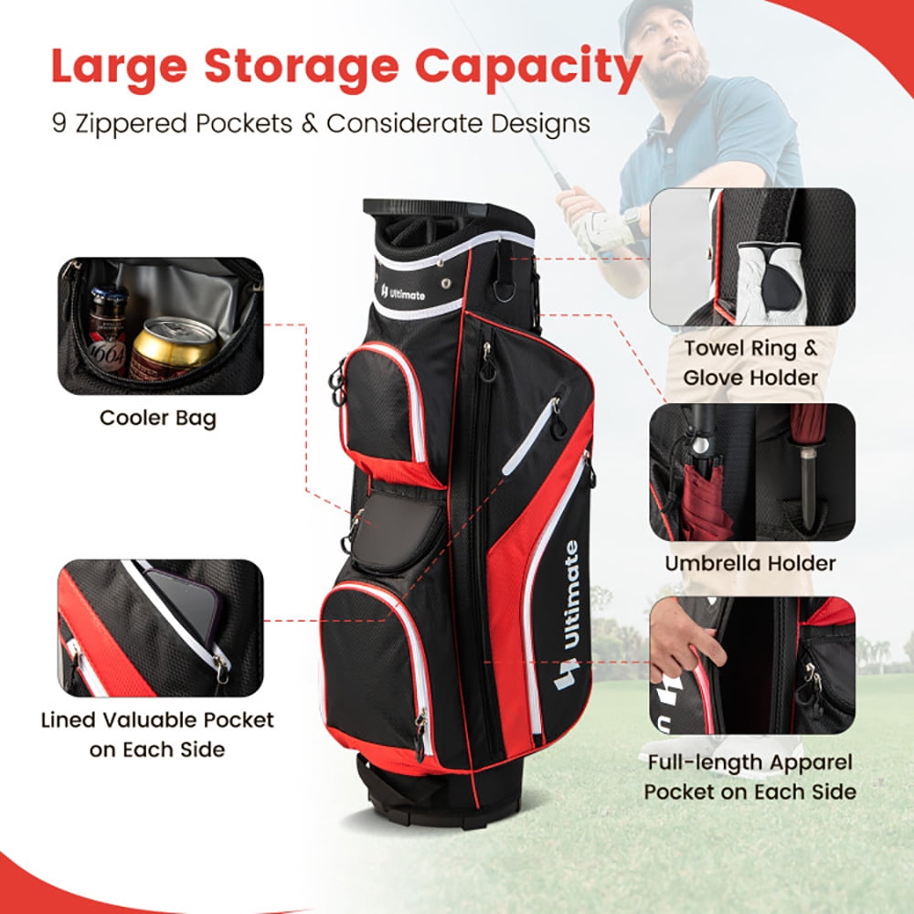 Topcobe Golf Cart Bag with 14 Way Top Dividers, Lightweight Golf Bag for Men, Golf Bags, Multiple Pockets, Red