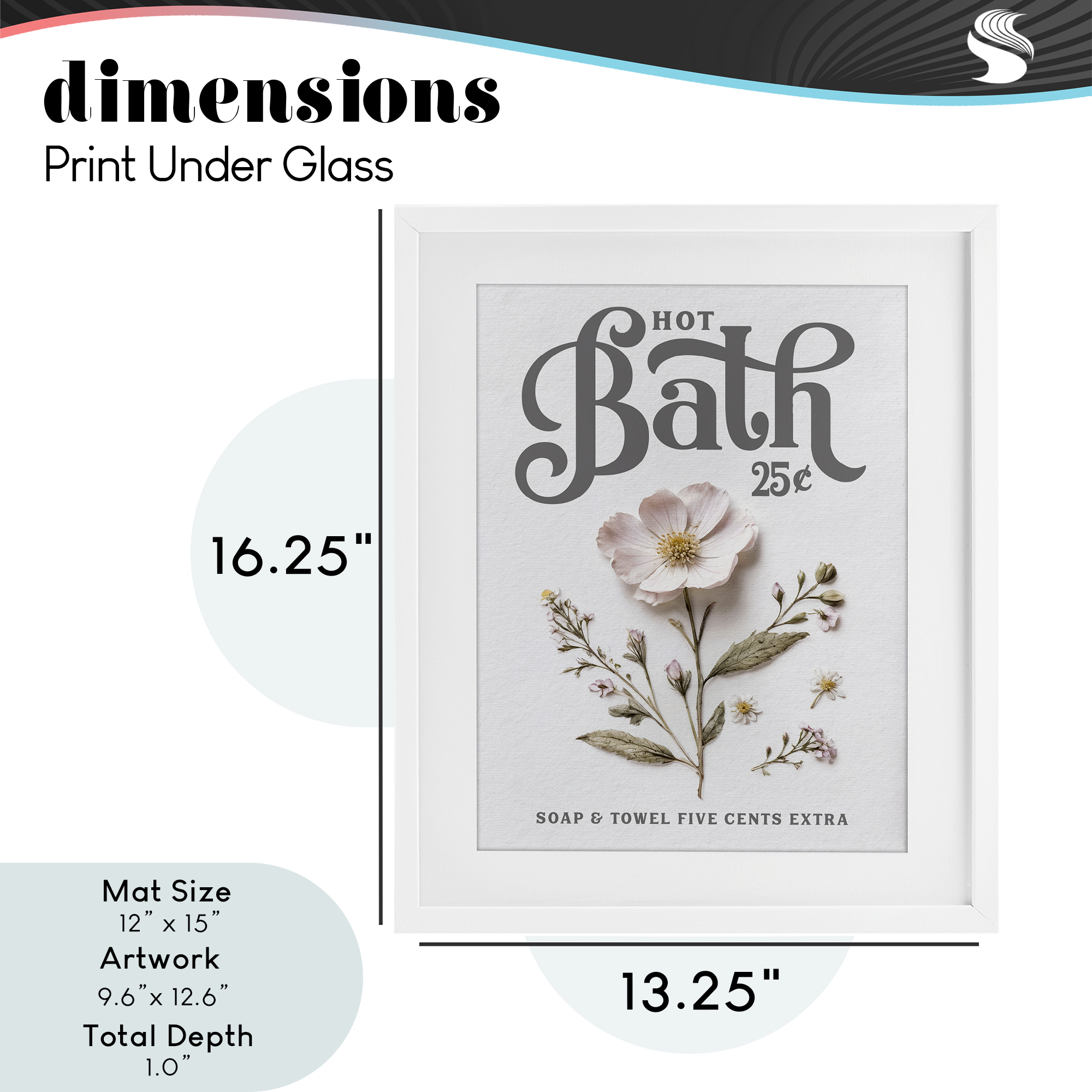 Pressed Flower Vintage Bath White Framed Print Under Glass, design by Lettered and Lined