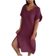 thumbnail image 1 of Liquidation d'Été 2025! Robe Grande Taille pour Femmes, Liquidation d'Été pour Femmes, Mode Robe d'Été Décontractée à Col en V Manches Courtes Unie pour la Plage, 1 of 5