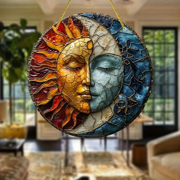 Sun And Moon God, Yin And Yang Aesthetic Art, Suncatcher, Painted Window Hanging