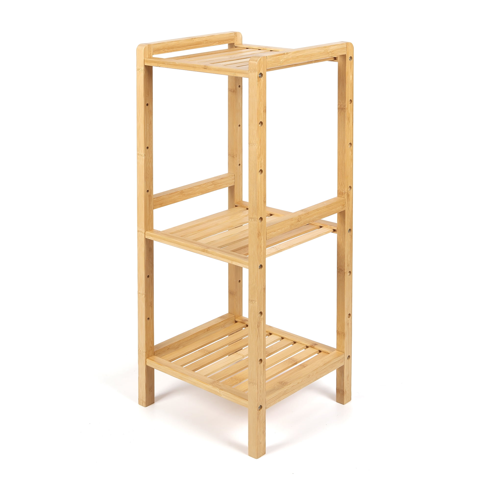 Small Bamboo Side Table with Shelves Wooden 3 Tier Book Storage Telephone Stand 