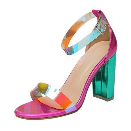 

TAIAOJING Women s Sandals Spring Summer Ful Round Toe Thick High Heel Heel Buckle Sandals Zapato