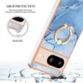 thumbnail image 5 of SaniMore for Google Pixel 8A Case, Marble Pattern 3 in 1 Heavy Duty Shockproof Full Body Hard PC+IMD Bumper Drop Protective Women Girls Cover Rotating Ring Bracket Stand for Google Pixel 8A, Blue, 5 of 10