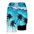 thumbnail image 6 of Palm Tree Prints Swim Trunks with Compression Liner Tropical Beach Quick Dry Beach Shorts with Pockets & Lining, 6 of 6