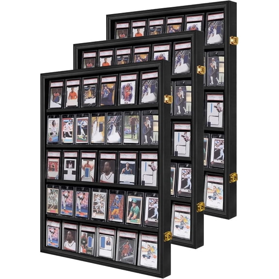 35 Baseball Card Display Case 3 Pack- Graded Sports Card Display Case - Wall Mount Lockable Trading Cards Frame with UV Protection Acrylic for Display Basketball Fooball Hockey Cards-Vertical