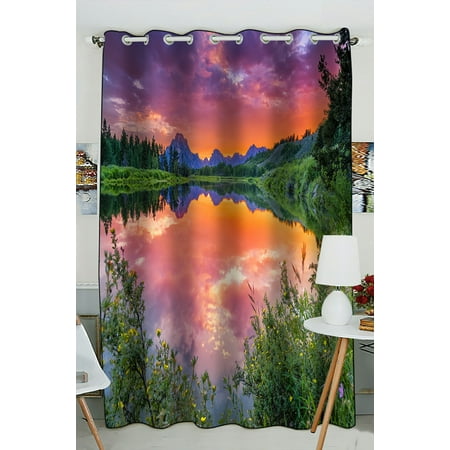 Mountain Blackout PHFZK Mountain Window Curtain, Colorful Sunset on the Oxbow Bend of the Snake River Window Curtain Blackout Curtain For Bedroom living Room Kitchen Room 52x84 inches One Piece ()