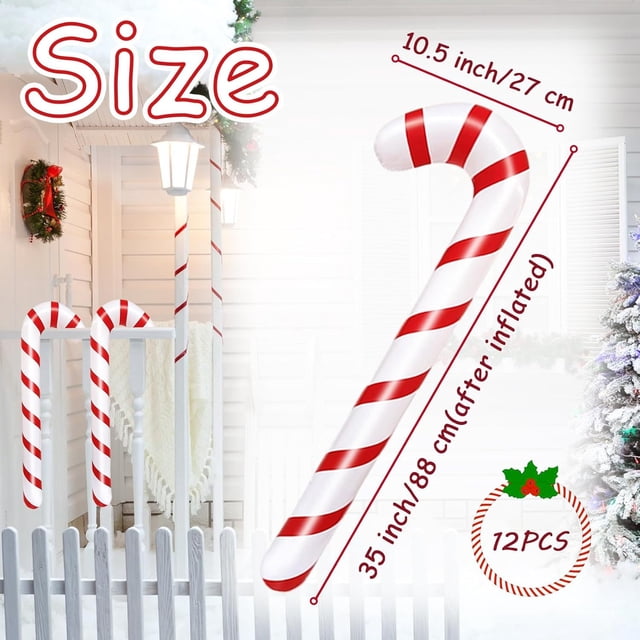 Ballons Bâtonnets de Bonbons 12 Pcs 35 Pouces Décorations Gonflables de Noël Bâtonnets de Bonbons Ballons en PVC Rouges et Blancs pour Fête de Vacances Intérieure et Extérieure JASKFLY