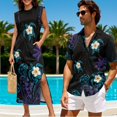 thumbnail image 4 of Jeiento Sea Turtle Matching Outfits for Couples Vacation Polynesia Floral Mens Short Sleeve Shirts or Womens Sleeveless Tank Sundress with Pockets Husband and Wife Vacation Outfits, 4 of 6