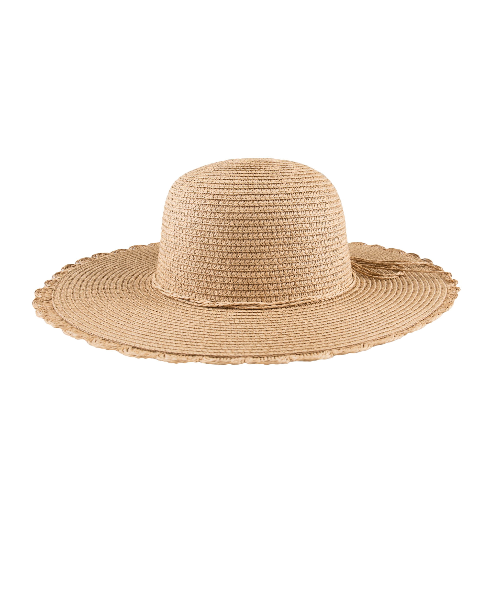 Jessica Simpson Women's Scalloped Edge Straw Domed Wide Brim Beach Hat ...