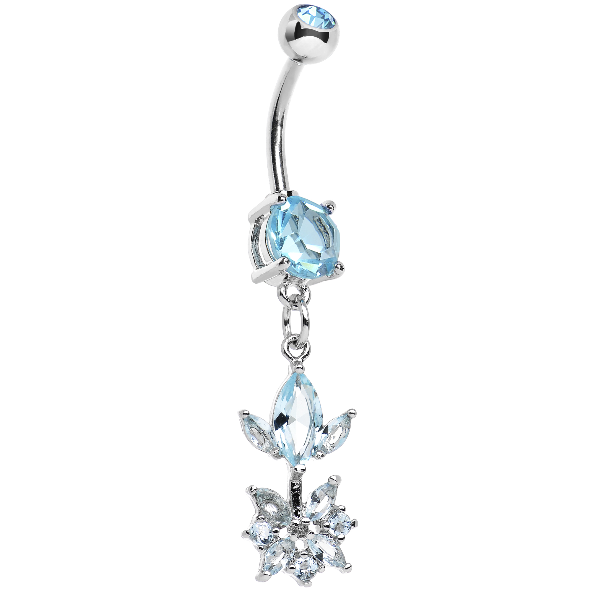 Body Candy Stainless Steel Brilliant Blue Budding Flower Dangle Belly