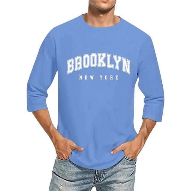 T-Shirts pour Homme Manches 3/4 Col Ras du Cou Confortable Coupe Dégradé Bleu Pâle T-Shirts Graphiques pour Hommes Taille XXXXXL