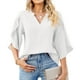 thumbnail image 2 of Nuevos tops de manga petal para mujer: blusa holgada de gasa con cuello en V y detalles plisados, mangas tres cuartos para el trabajo en verano o salidas informales., 2 of 5