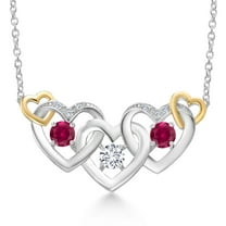 Gem Stone King 925 Silver and 10K Yellow Gold White Lab Grown Diamond and Red Created Ruby Heart Shape Pendant Necklace for Women (0.83 Cttw, with 18 inch Chain)