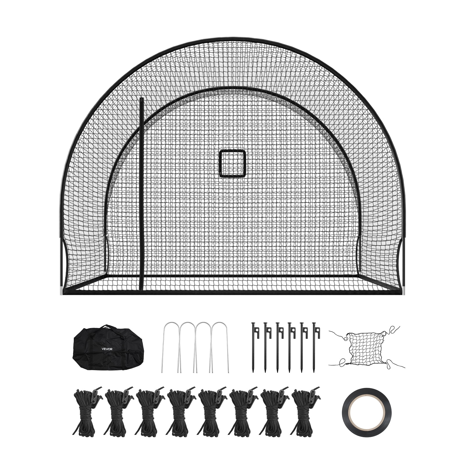 VEVOR Baseball Batting Cage, 12.0 x 10.2 x 7.6 FT Freestanding Portable Batting Cage, Hitting Cages with 4-Ply Knotless Polyester & Pitching Machine Opening, Battings Cages Netting for Outdoor