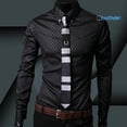 thumbnail image 4 of virginia moda hombres Argyle lujo estilo de negocios Slim Fit manga larga Casual vestido camisapangjing, 4 of 4