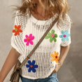thumbnail image 2 of Womens Summer Beach Cover Ups Tops Crew Neck Short Sleeve Pullover Sweater Hollow Out Knit Tops Shirts,size S, 2 of 6