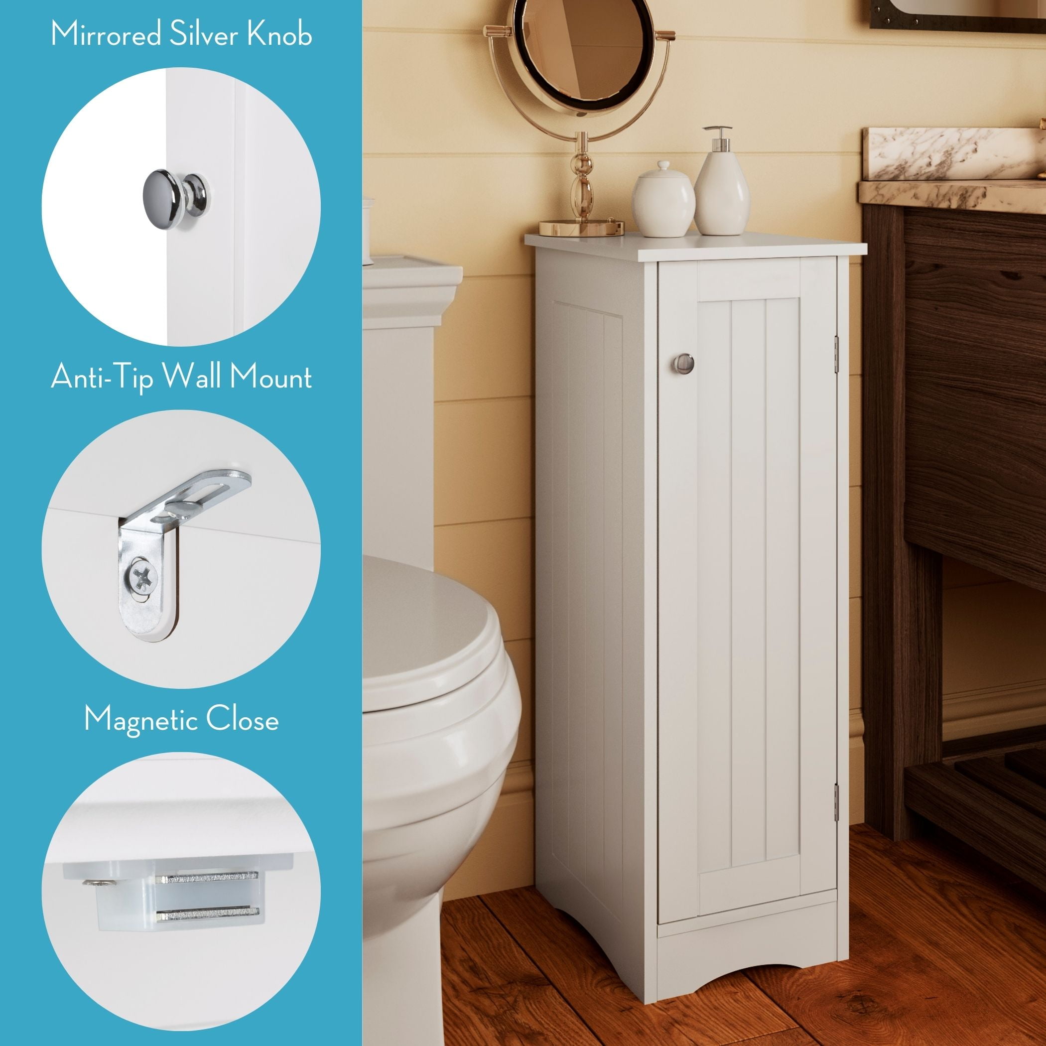 RiverRidge Ashland 1-Door Slim Bathroom and Laundry Storage Cabinet with Shelves - White