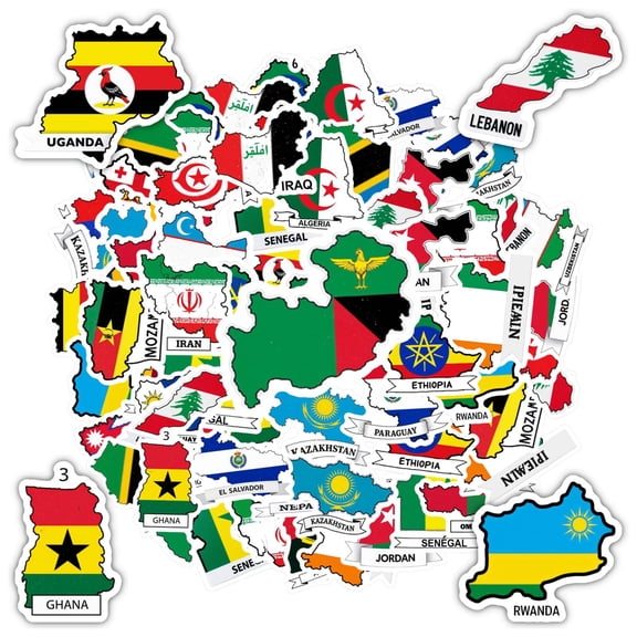35pcs Illustrated National Stickers Geography Stickers Educational Country Stickers for Luggage Laptop Suitcase