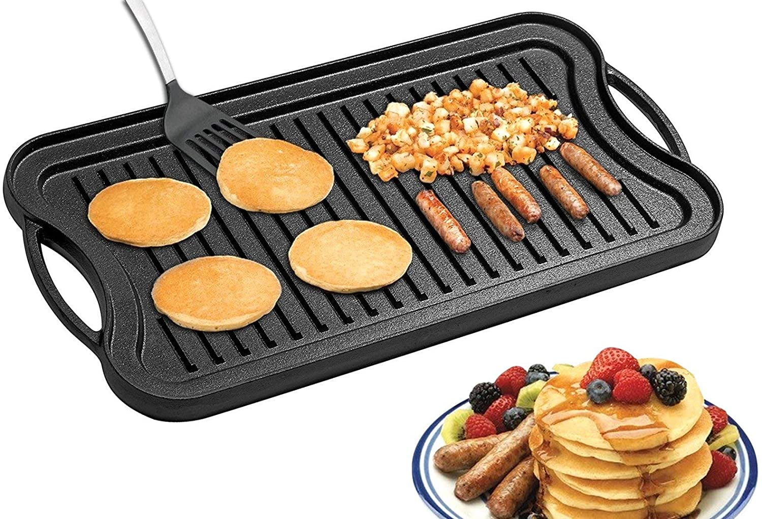 Emeril's Cast Iron Heavy Grill & Griddle 14” x 10” Stove Top