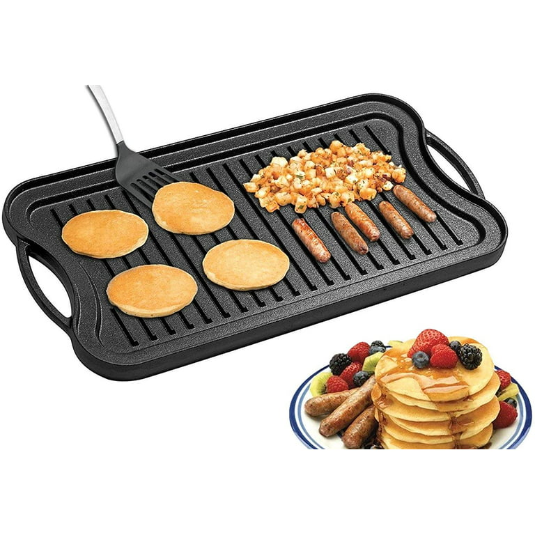 Valor 21 x 11 Pre-Seasoned Reversible Cast Iron Griddle and Grill Pan  with Handles