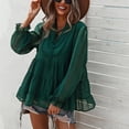 thumbnail image 2 of Blusa de mujer con cuello en V y manga farol, dobladillo suelto con volantes, blusa tipo túnica informal para otoño primavera OD verde XL, 2 of 8