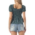 thumbnail image 3 of INSPIRE CHIC Women's Peplum Top Short Sleeves Sweetheart Neck Shirred Floral Blouse Dark Green L, 3 of 6