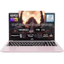 17.3" FHD Windows11 Laptop Computer Intel Core i3-1215U 6-Core (Up to 4.4GHz) 32GB RAM 1TB SSD Intel UHD Graphics 65W GaN Type-C Charger Backlit Keyboard Fingerprint For Student Business RoseGold