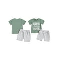 thumbnail image 2 of Loicainy Baby Toddler Boys Summer Shorts Set 3 6 12 18 24 Months 2T 3T Boy Clothes Short Sleeve O Neck Letter Print Tops and Solid Color Shorts Outfits, 2 of 9